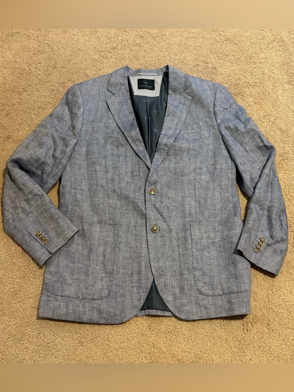 Tailorbyrd Collection Light Blue Chambray 100% Linen Summer Relaxed Blazer 42R